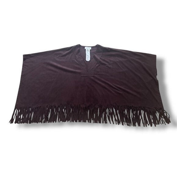 Joseph Ribkoff Faux Suede Fringe Poncho Size S/M Chocolate Western Boho Top NEW - Picture 3 of 9